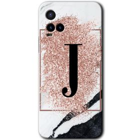 Vivo Y21S Pembe Mermer Desenli J Harfi Baskılı Uyumlu Silikon Kılıf