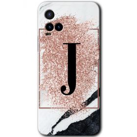 Vivo Y21S Pembe Mermer Desenli J Harfi Baskılı Uyumlu Silikon Kılıf
