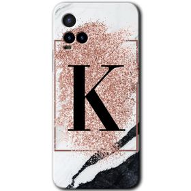 Vivo Y21S Pembe Mermer Desenli K Harfi Baskılı Uyumlu Silikon Kılıf