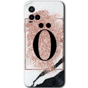 Vivo Y21S Pembe Mermer Desenli K Harfi Baskılı Uyumlu Silikon Kılıf