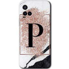 Vivo Y21S Pembe Mermer Desenli P Harfi Baskılı Uyumlu Silikon Kılıf