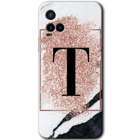 Vivo Y21S Pembe Mermer Desenli T Harfi Baskılı Uyumlu Silikon Kılıf