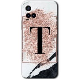 Vivo Y21S Pembe Mermer Desenli T Harfi Baskılı Uyumlu Silikon Kılıf