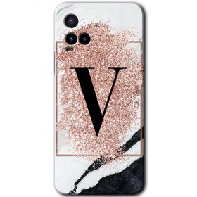 Vivo Y21S Pembe Mermer Desenli V Harfi Baskılı Uyumlu Silikon Kılıf