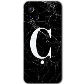 Vivo Y21S Siyah Mermer Desenli C Harfi Baskılı Uyumlu Silikon Kılıf