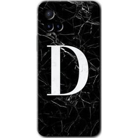 Vivo Y21S Siyah Mermer Desenli D Harfi Baskılı Uyumlu Silikon Kılıf