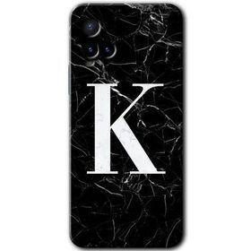 Vivo Y21S Siyah Mermer Desenli K Harfi Baskılı Uyumlu Silikon Kılıf