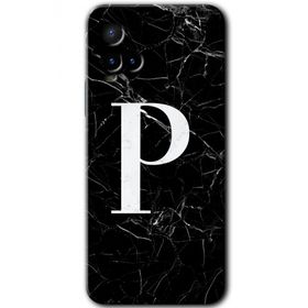 Vivo Y21S Siyah Mermer Desenli P Harfi Baskılı Uyumlu Silikon Kılıf