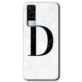 Vivo Y31 2021 Beyaz Mermer Desenli D Harfi Baskılı Uyumlu Silikon Kılıf
