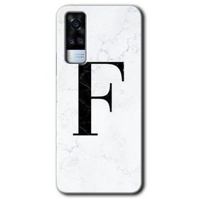Vivo Y31 2021 Beyaz Mermer Desenli F Harfi Baskılı Uyumlu Silikon Kılıf