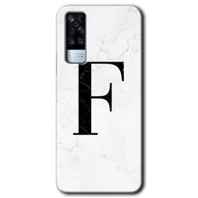 Vivo Y31 2021 Beyaz Mermer Desenli F Harfi Baskılı Uyumlu Silikon Kılıf