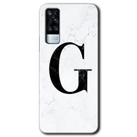Vivo Y31 2021 Beyaz Mermer Desenli G Harfi Baskılı Uyumlu Silikon Kılıf