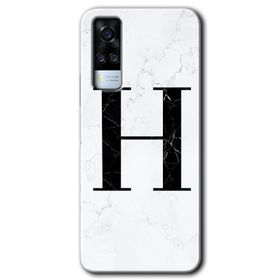 Vivo Y31 2021 Beyaz Mermer Desenli H Harfi Baskılı Uyumlu Silikon Kılıf