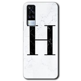 Vivo Y31 2021 Beyaz Mermer Desenli H Harfi Baskılı Uyumlu Silikon Kılıf
