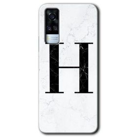 Vivo Y31 2021 Beyaz Mermer Desenli H Harfi Baskılı Uyumlu Silikon Kılıf