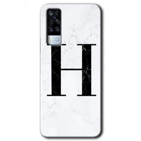 Vivo Y31 2021 Beyaz Mermer Desenli H Harfi Baskılı Uyumlu Silikon Kılıf