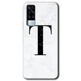 Vivo Y31 2021 Beyaz Mermer Desenli T Harfi Baskılı Uyumlu Silikon Kılıf