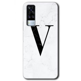 Vivo Y31 2021 Beyaz Mermer Desenli V Harfi Baskılı Uyumlu Silikon Kılıf