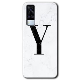 Vivo Y31 2021 Beyaz Mermer Desenli Y Harfi Baskılı Uyumlu Silikon Kılıf