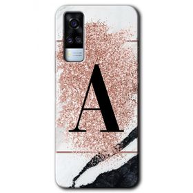 Vivo Y31 2021 Pembe Mermer Desenli A Harfi Baskılı Uyumlu Silikon Kılıf
