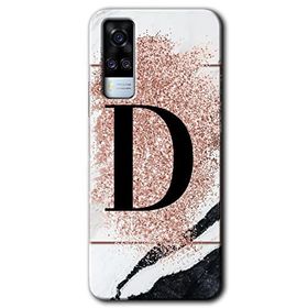 Vivo Y31 2021 Pembe Mermer Desenli D Harfi Baskılı Uyumlu Silikon Kılıf