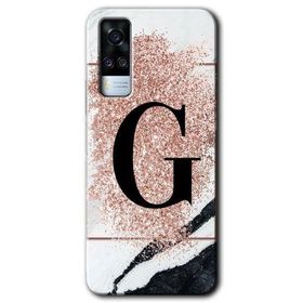 Vivo Y31 2021 Pembe Mermer Desenli G Harfi Baskılı Uyumlu Silikon Kılıf