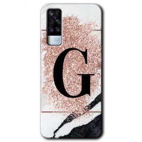 Vivo Y31 2021 Pembe Mermer Desenli G Harfi Baskılı Uyumlu Silikon Kılıf
