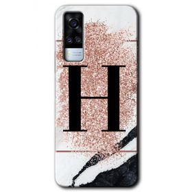 Vivo Y31 2021 Pembe Mermer Desenli H Harfi Baskılı Uyumlu Silikon Kılıf