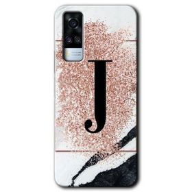 Vivo Y31 2021 Pembe Mermer Desenli J Harfi Baskılı Uyumlu Silikon Kılıf