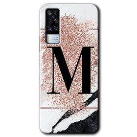 Vivo Y31 2021 Pembe Mermer Desenli M Harfi Baskılı Uyumlu Silikon Kılıf