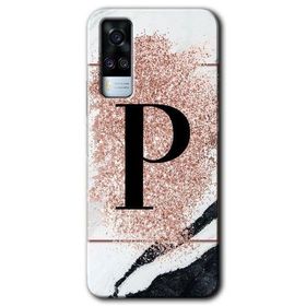 Vivo Y31 2021 Pembe Mermer Desenli P Harfi Baskılı Uyumlu Silikon Kılıf