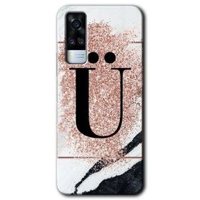 Vivo Y31 2021 Pembe Mermer Desenli U Harfi Baskılı Uyumlu Silikon Kılıf