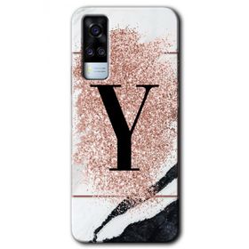Vivo Y31 2021 Pembe Mermer Desenli Y Harfi Baskılı Uyumlu Silikon Kılıf