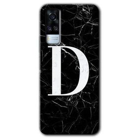 Vivo Y31 2021 Siyah Mermer Desenli D Harfi Baskılı Uyumlu Silikon Kılıf