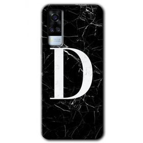 Vivo Y31 2021 Siyah Mermer Desenli D Harfi Baskılı Uyumlu Silikon Kılıf