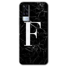 Vivo Y31 2021 Siyah Mermer Desenli F Harfi Baskılı Uyumlu Silikon Kılıf
