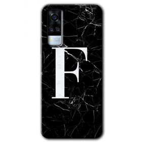Vivo Y31 2021 Siyah Mermer Desenli F Harfi Baskılı Uyumlu Silikon Kılıf
