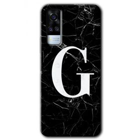 Vivo Y31 2021 Siyah Mermer Desenli G Harfi Baskılı Uyumlu Silikon Kılıf