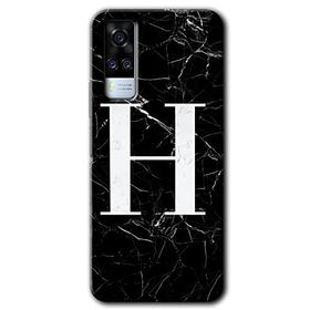 Vivo Y31 2021 Siyah Mermer Desenli H Harfi Baskılı Uyumlu Silikon Kılıf
