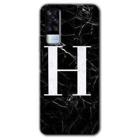 Vivo Y31 2021 Siyah Mermer Desenli H Harfi Baskılı Uyumlu Silikon Kılıf