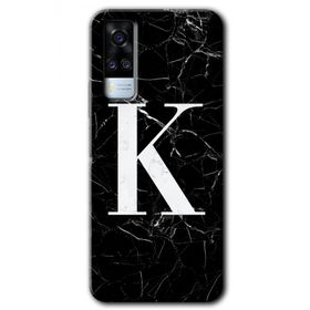 Vivo Y31 2021 Siyah Mermer Desenli K Harfi Baskılı Uyumlu Silikon Kılıf