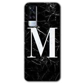 Vivo Y31 2021 Siyah Mermer Desenli M Harfi Baskılı Uyumlu Silikon Kılıf