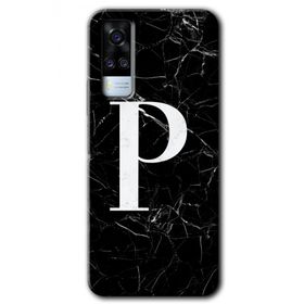 Vivo Y31 2021 Siyah Mermer Desenli P Harfi Baskılı Uyumlu Silikon Kılıf