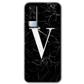 Vivo Y31 2021 Siyah Mermer Desenli V Harfi Baskılı Uyumlu Silikon Kılıf