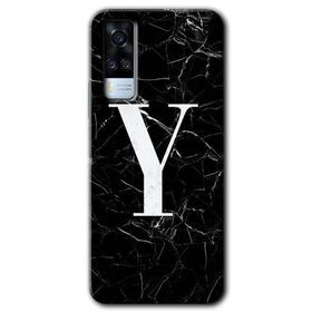 Vivo Y31 2021 Siyah Mermer Desenli Y Harfi Baskılı Uyumlu Silikon Kılıf