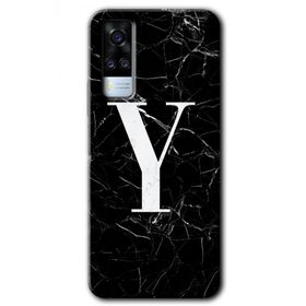 Vivo Y31 2021 Siyah Mermer Desenli Y Harfi Baskılı Uyumlu Silikon Kılıf