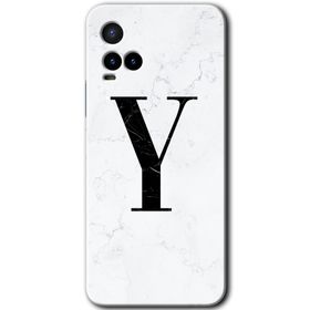 Vivo Y33S Beyaz Mermer Desenli Y Harfi Baskılı Uyumlu Silikon Kılıf
