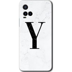Vivo Y33S Beyaz Mermer Desenli Y Harfi Baskılı Uyumlu Silikon Kılıf