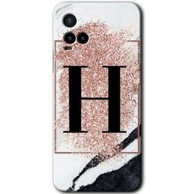 Vivo Y33S Pembe Mermer Desenli H Harfi Baskılı Uyumlu Silikon Kılıf