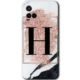 Vivo Y33S Pembe Mermer Desenli H Harfi Baskılı Uyumlu Silikon Kılıf